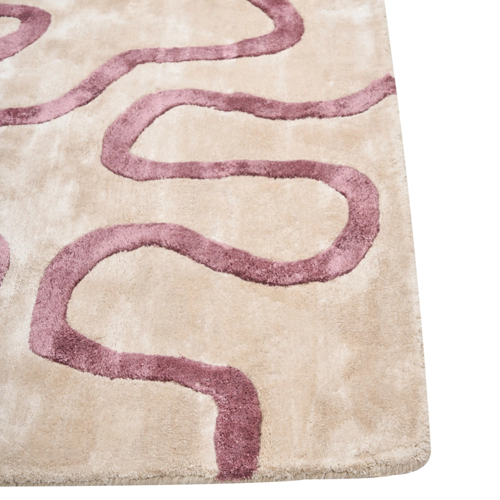 Tappeto in viscosa e cotone a pelo corto beige e rosa 160 x 230 cm stile moderno glamour