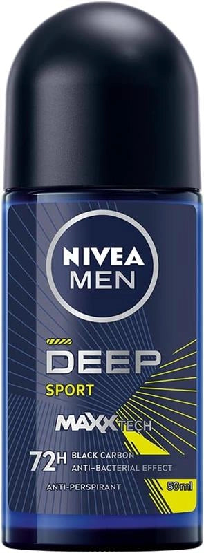 NIVEA MEN DEEP SPORT DEODORANTE ROLL-ON 50 ML UOMO ARRICCHITO CON CARBONE ATTIVO PER 72H DI PROTEZIONE