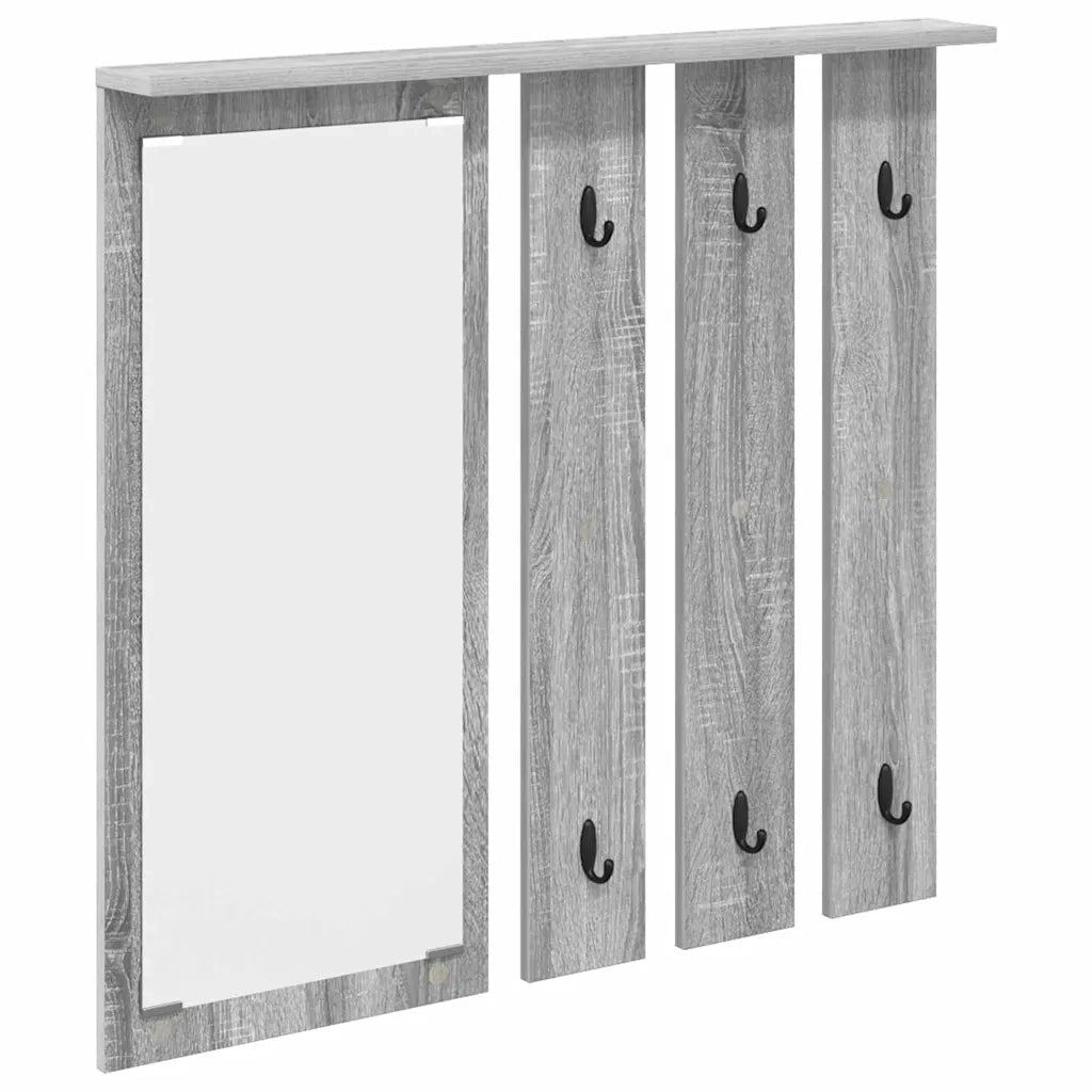 vidaXL Appendiabiti a muro con specchio Grigio sonoma 84 x 10 x 80 cm