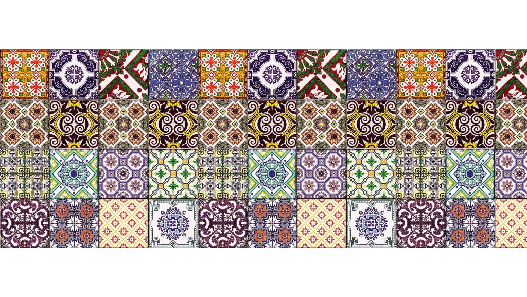 Tappeto passatoia fantasia made in Italy antiscivolo lavabile aderente Fantasia Maiolica , Piastrelle 418 - 50x300cm