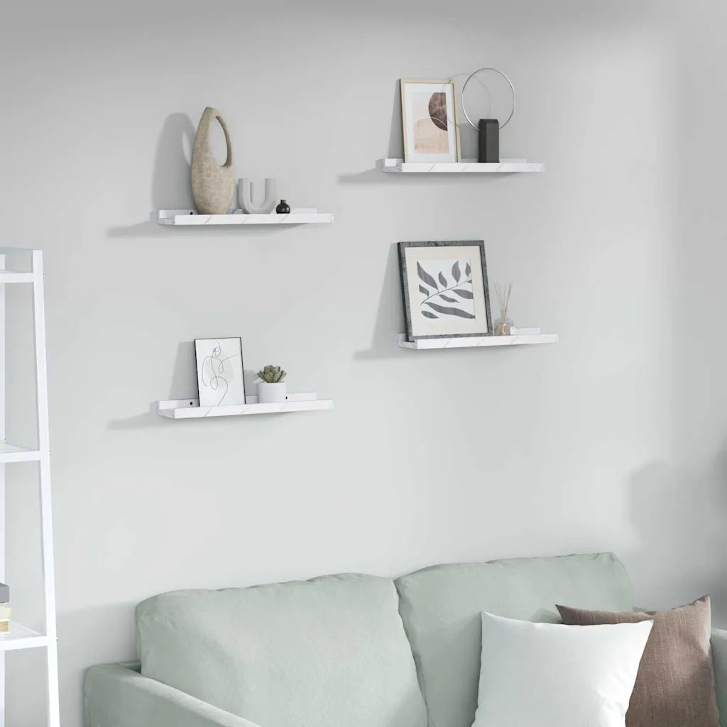 4 pz Scaffale da parete | Ripiano a parete | Mensola a parete Marmo Bianco 40 x 9 x 3 cm