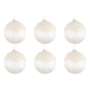 Palline di Natale in Vetro Bianco con Perline Voguish Diametro: 80 mm