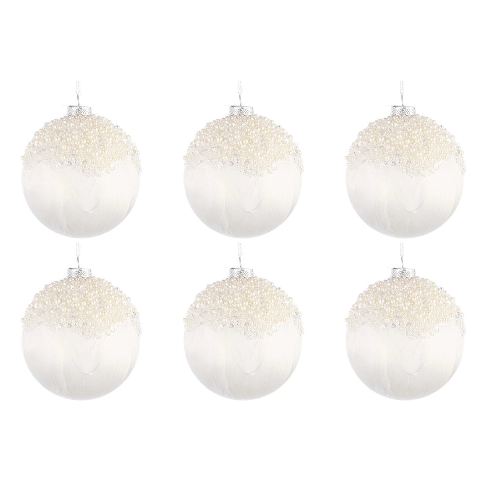 Palline di Natale in Vetro Bianco con Perline Voguish Diametro: 80 mm