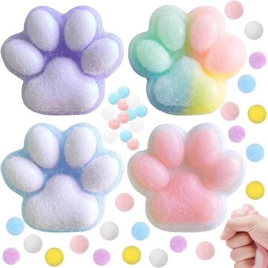 Set di 4 Zampe di Gatto Squishy - Giocattolo di Rilassamento - Zampe di Gatto Carine - Colori Bianco e Blu - Idoneo per Bambine e Bambini - Modello: 4pz - Materiale: Materiale morbido - Dimensioni: non specificato