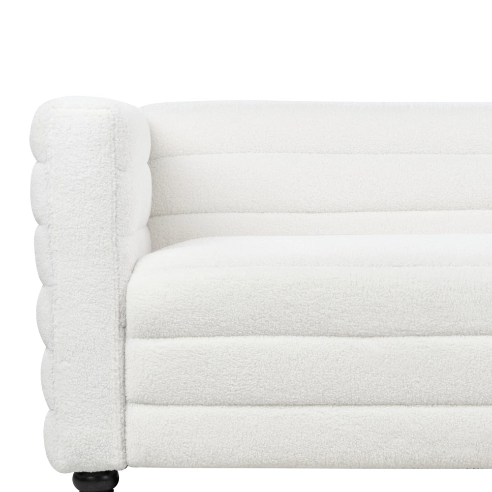 Divano a 3 posti rivestito in tessuto poliestere bouclè bianco sporco design moderno