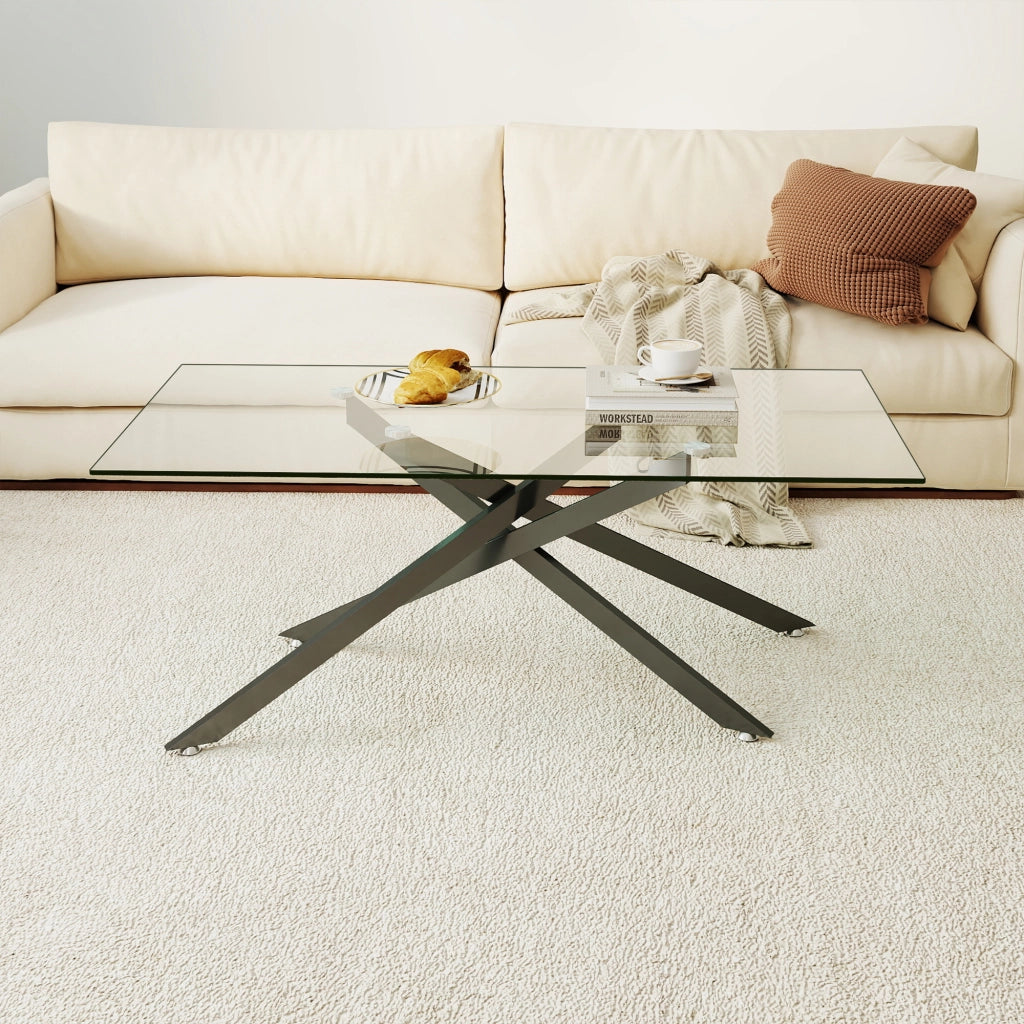 TAVOLINO DA CAFFÈ Rettangolare 120x60x46 cm Vetro Temperato e Metallo Nero