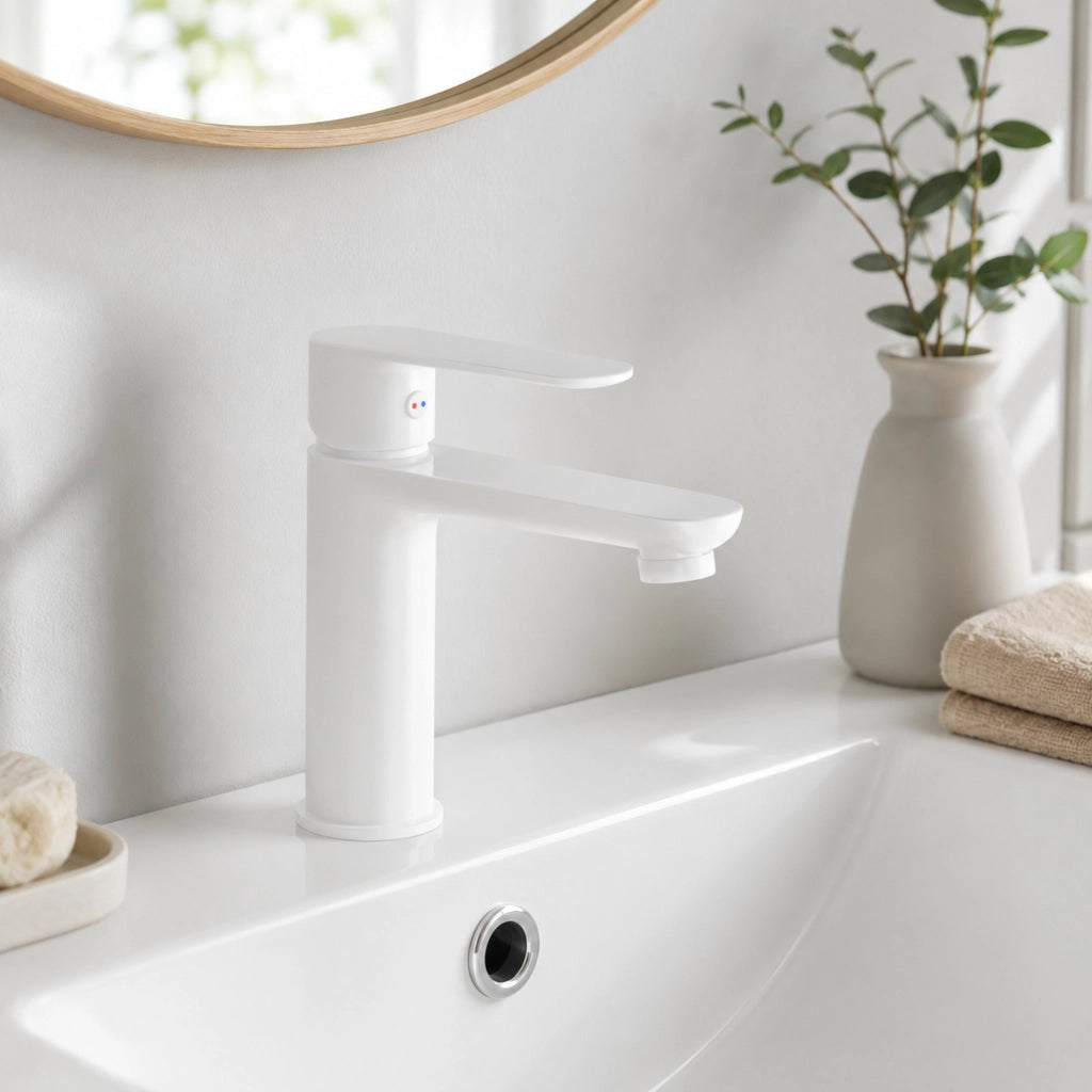 Miscelatore rubinetto lavabo oceania ottone bianco opaco con piletta *** confezione 1