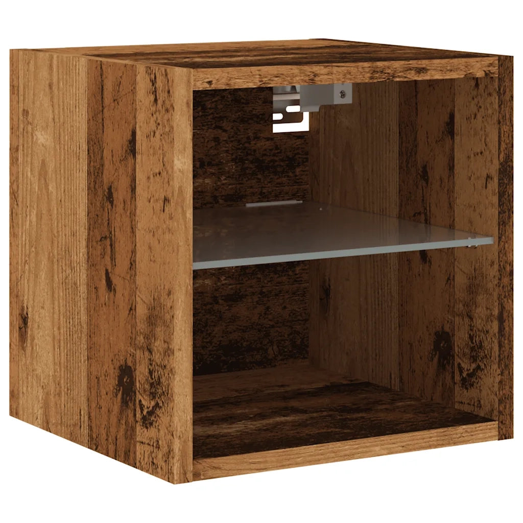 Mobile TV a Parete con Luci LED-Mobile TV a Muro Legno Antico 30x28,5x30 cm
