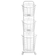 Supporto per cesto in filo metallico a 3 livelli in metallo bianco con maniglie per rotelle Cucina rimovibile Accessorio bagno per asciugamani