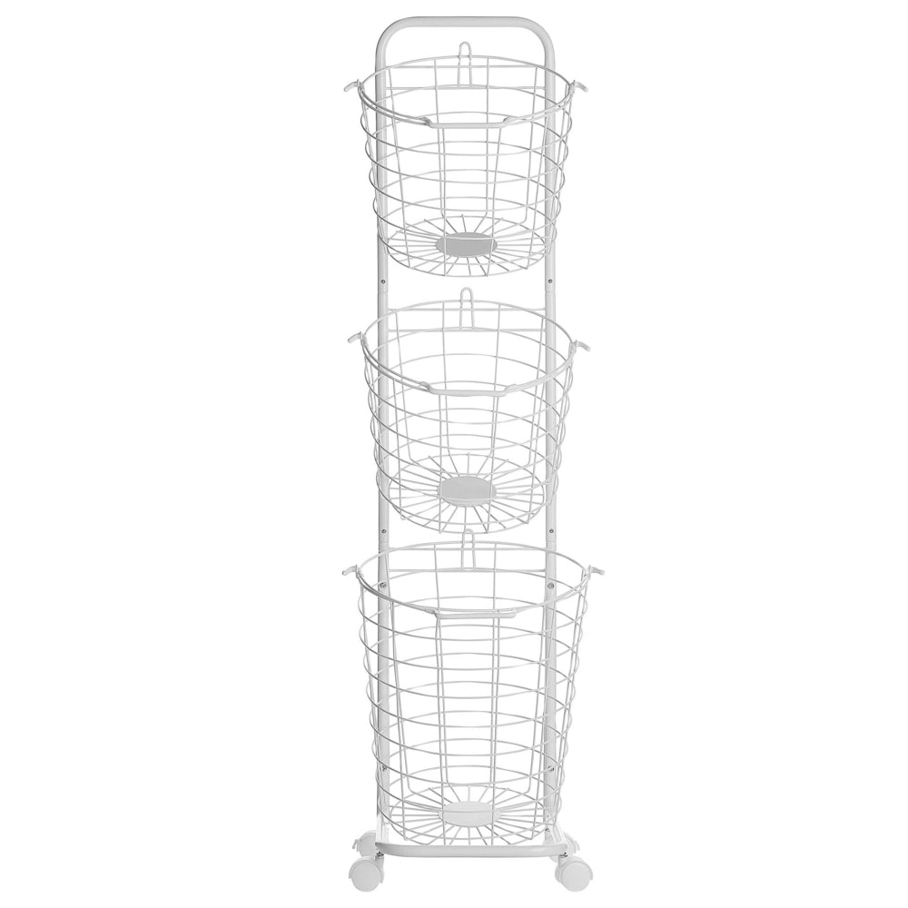 Supporto per cesto in filo metallico a 3 livelli in metallo bianco con maniglie per rotelle Cucina rimovibile Accessorio bagno per asciugamani