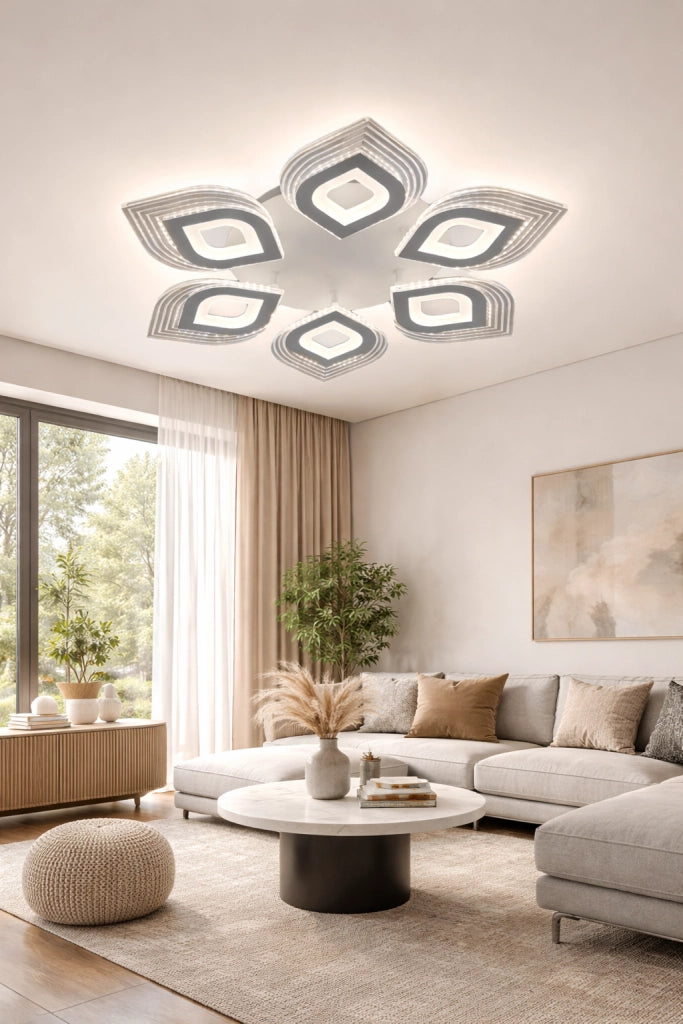 Plafoniera LED Moderna 55W 4400lm CCT Switch 3000K 4000K 6500K Soffitto 6 Elementi Acrilico 625x625mm Interno IP20 Fascio 300°