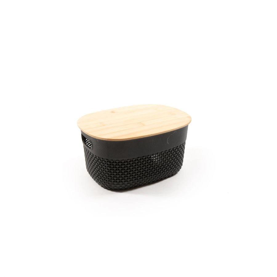 CESTINO IN PLASTICA CON COPERCHIO IN BAMBOO 28X18X12.5CM