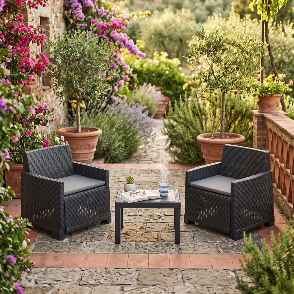Salottino Outdoor Rosta, set Salotto da Esterno 2 Posti Made in Italy, Grigio Antracite