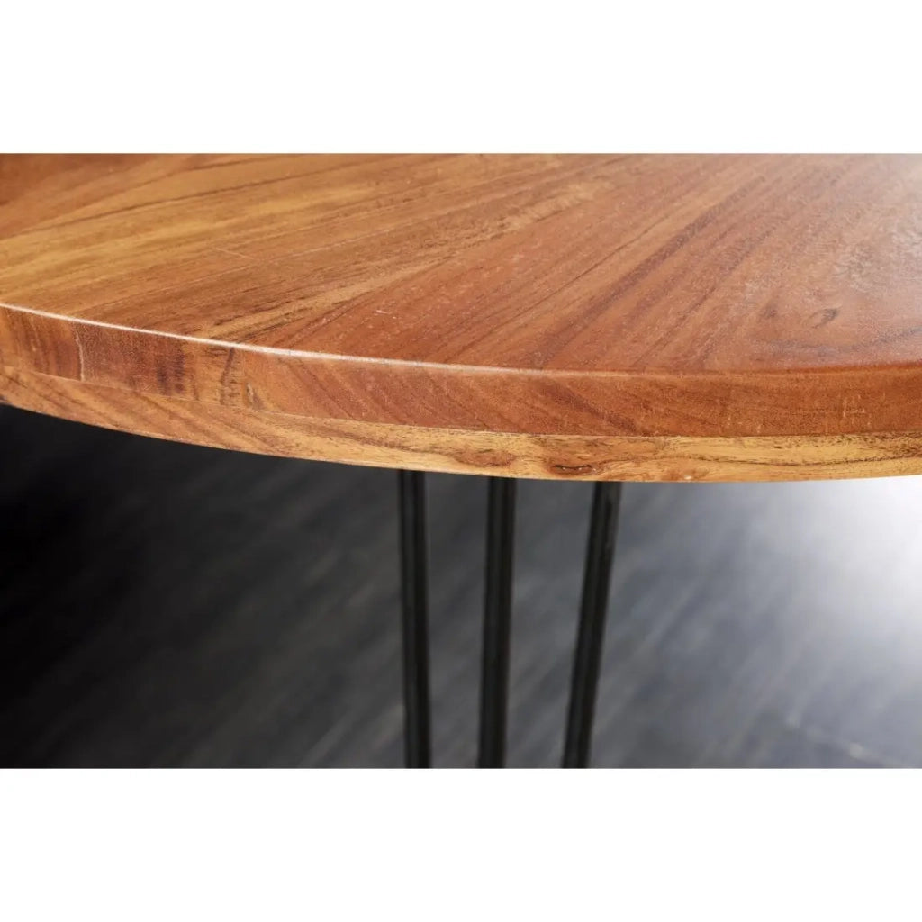 Tavolo da pranzo SILVA – Legno massiccio di acacia e metallo nero – 120 cm – Piano spesso 45 mm – Stile industriale