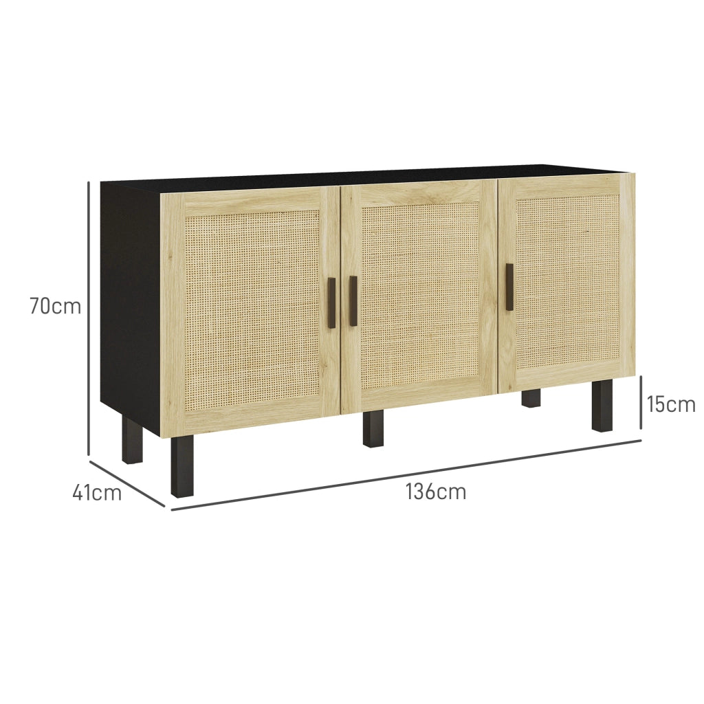 Armadio con ante a effetto canna, ripiani regolabili ¨C zephmum ¨C nero e legno naturale, 136x41x70 cm