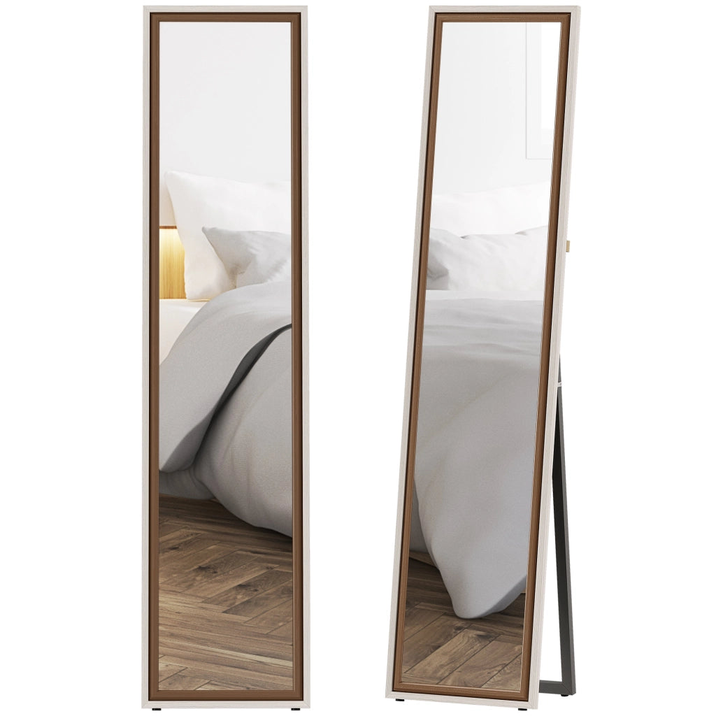 Specchio da Terra 157x37 cm ¨C Xylo ¨C Bianco e Marrone Inclinabile o da Parete