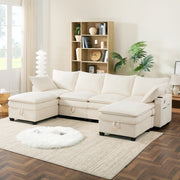 DIVANO Modulare L/U 280x151x82 cm Corduroy Beige con 2 poggiapiedi