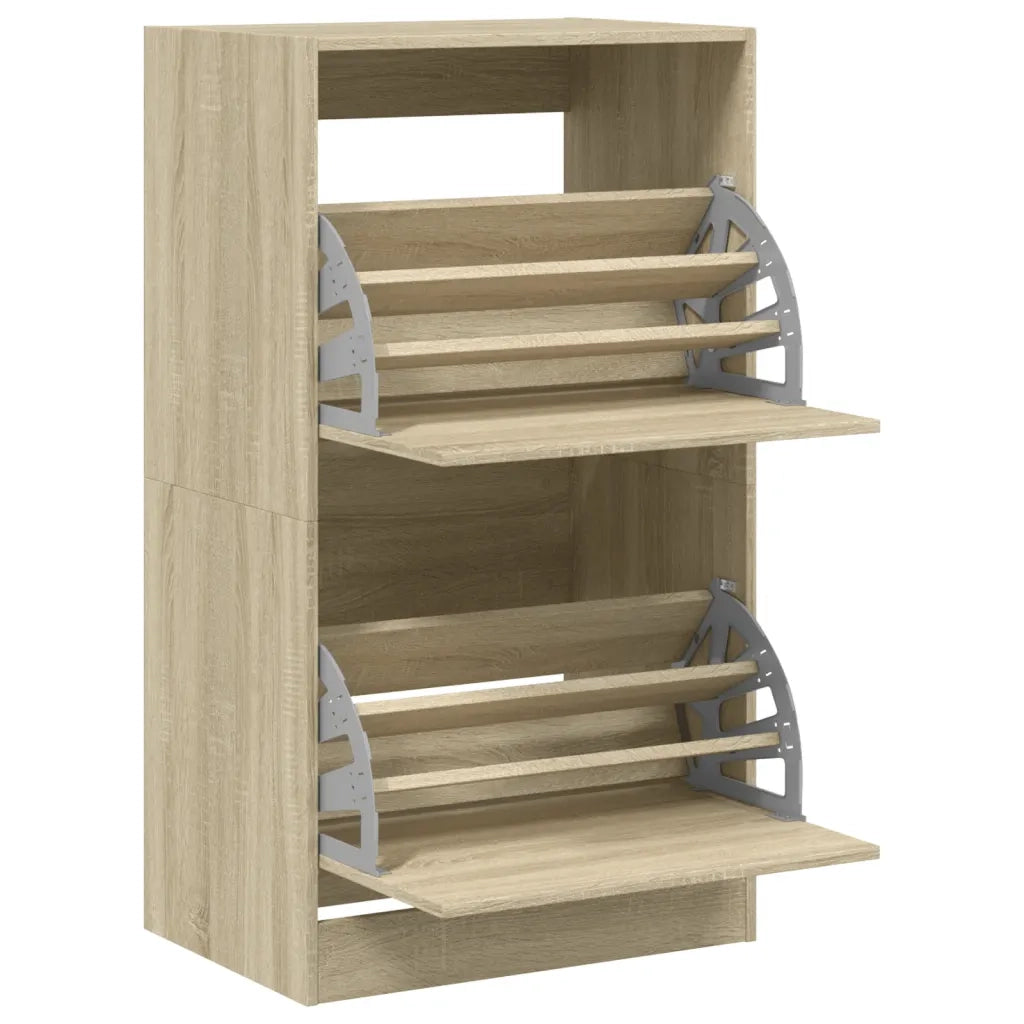 Scarpiera 2 Cassetti Ribaltabili-Scaffale per scarpe Rovere Sonoma 60x42x108 cm