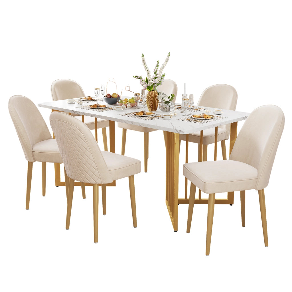 Set 6 Sedie da Pranzo in Velluto Beige ¨C Xylo ¨C Gambe in Metallo Dorato