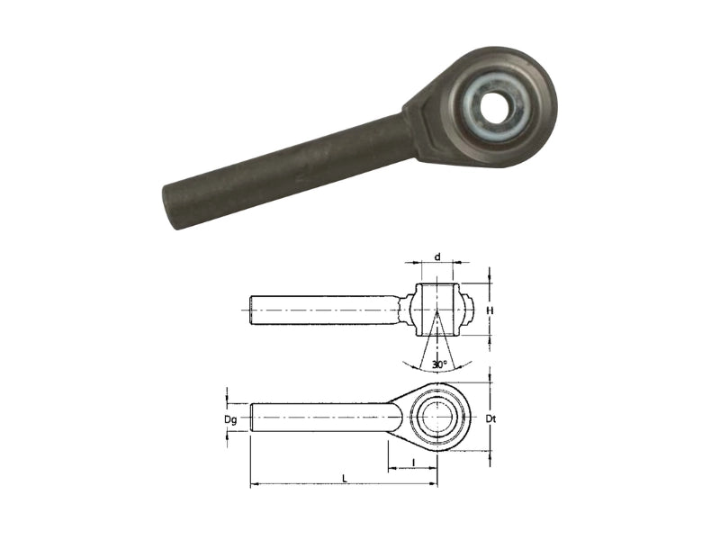 Supporto rotula gambo tondo Cat.1 foro 19-32mm L 225-270mm Dt 62-96mm - 51060