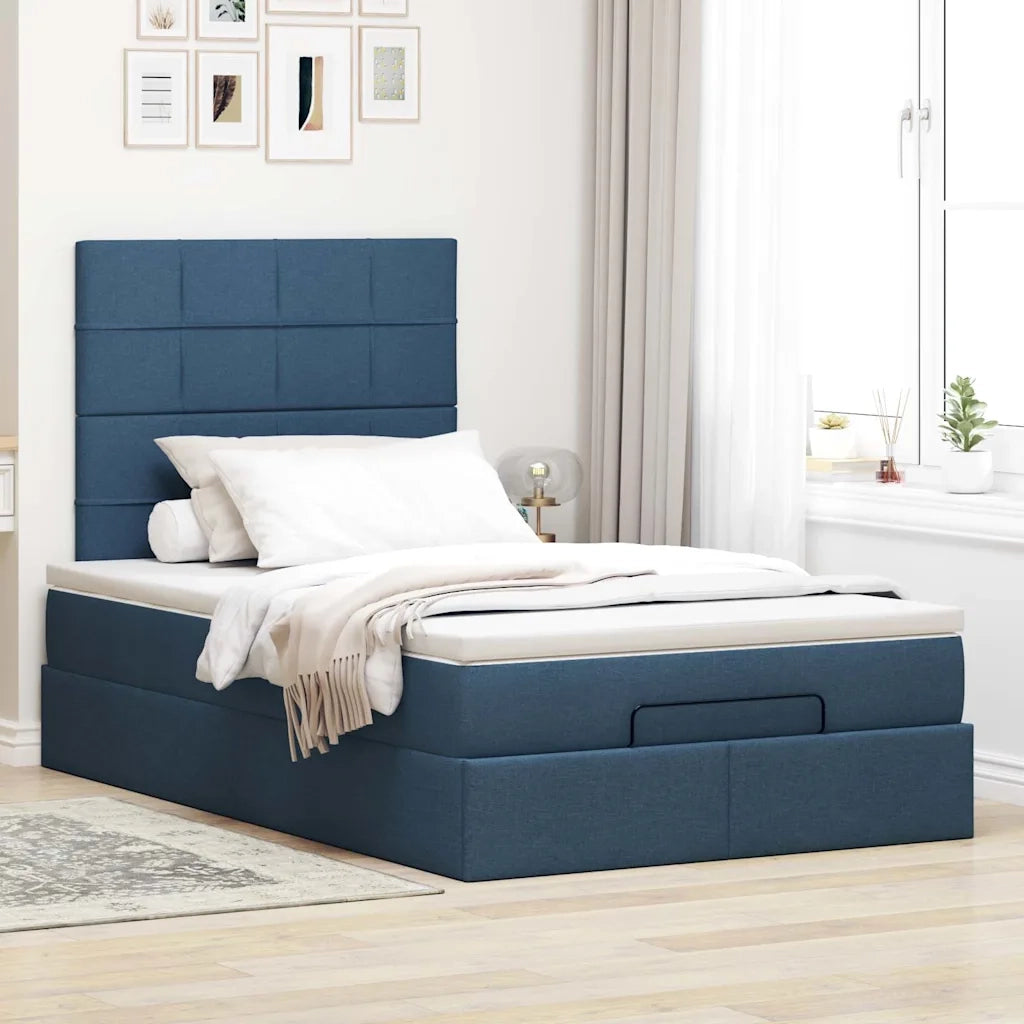 Struttura Letto Pouf con Materasso Blu 120x190 cm in Tessuto 3313995
