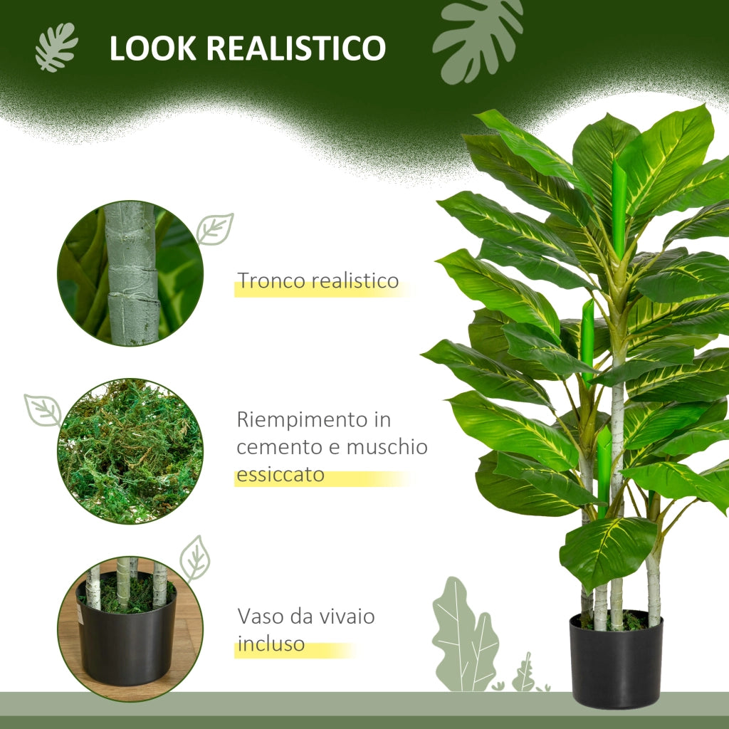 Pianta Verde Artificiale da 95 cm e 33 Foglie con Vaso Nero ?15x13 cm, in PEVA, PE e Cemento
