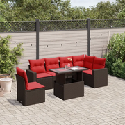 Set Divani da Giardino 7 pz con Cuscini Marrone in Polyrattan 3267314