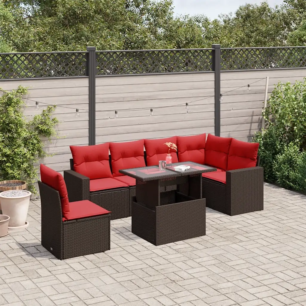 Set Divani da Giardino 7 pz con Cuscini Marrone in Polyrattan 3267314