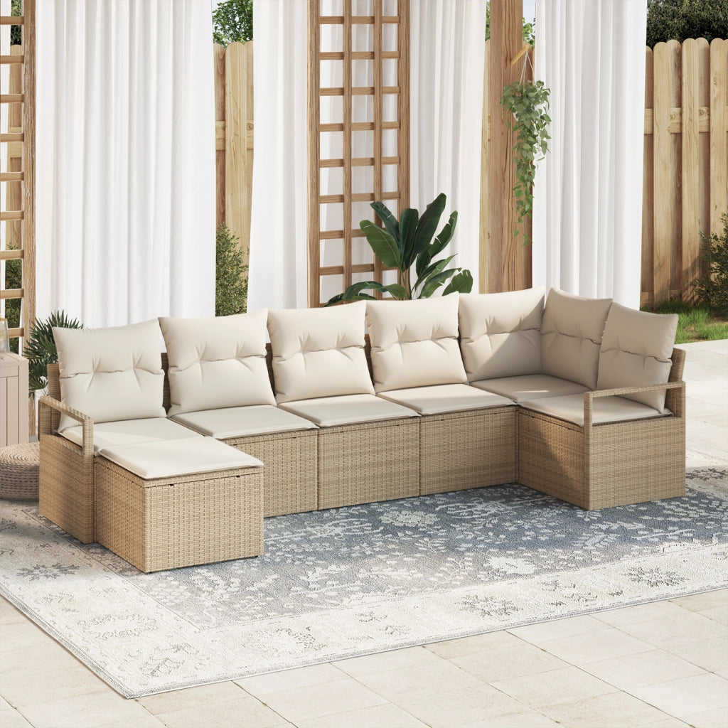 Set di Divano da Giardino  7 Pezzi con Cuscini Beige Polyrattan