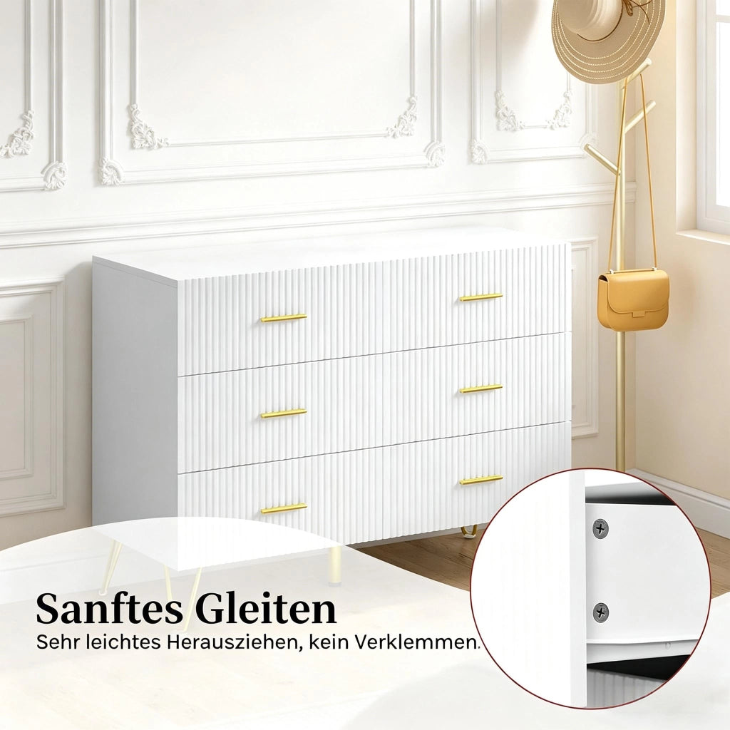 Comò bianco e oro con 6 cassetti, mobile contenitore multifunzione 100x40x75 cm