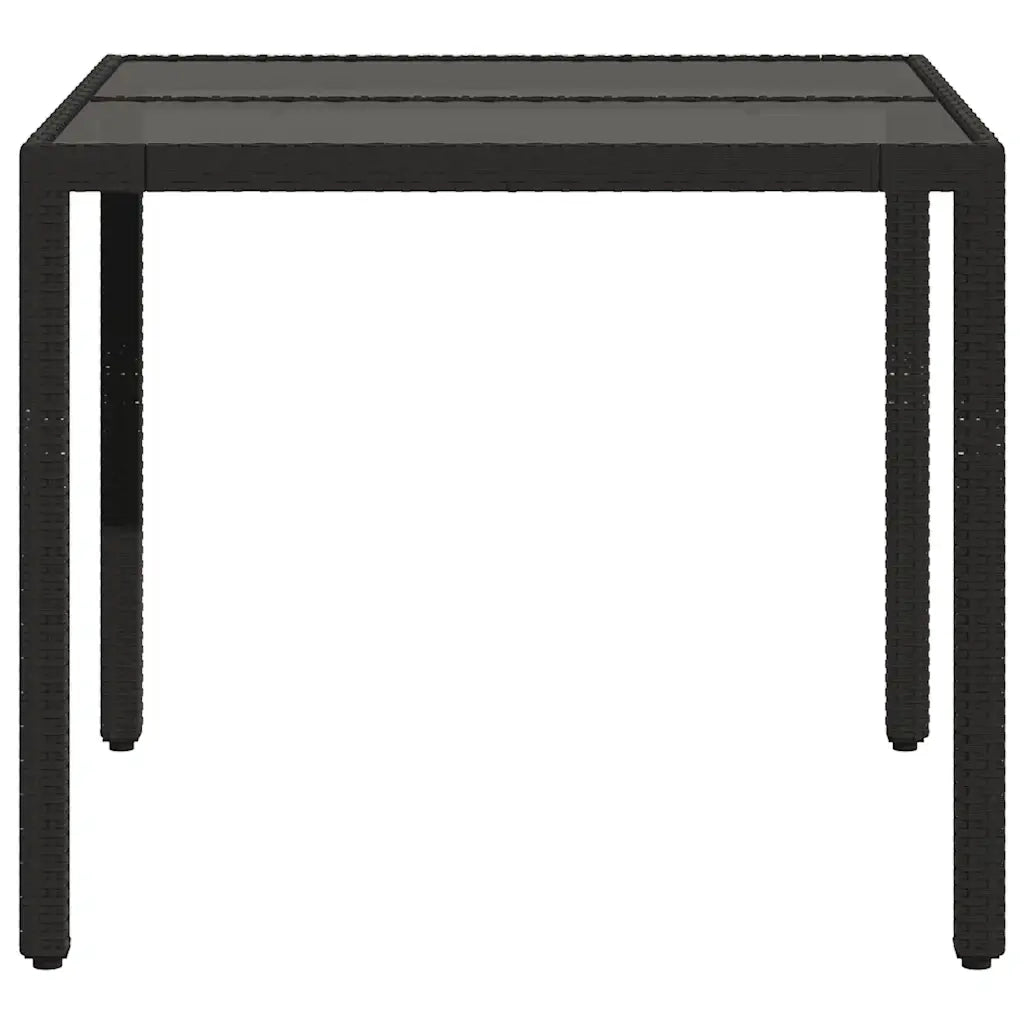 Tavolo da Giardino | Tavolino da esterno Piano in Vetro Nero 90x90x75 cm Polyrattan