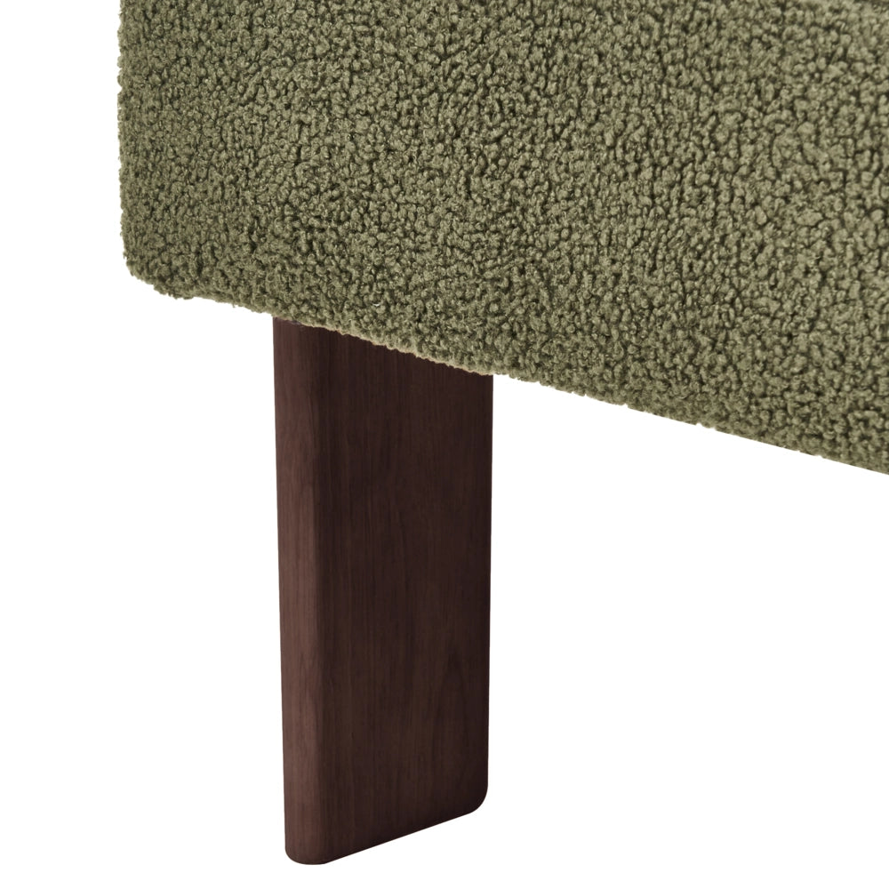 Poltrona verde e marrone scuro con rivestimento in bouclé design retrò gambe in legno per soggiorno