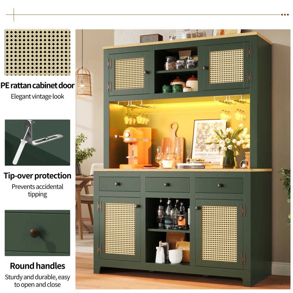 Armadio Alto con LED e Cassetti in Rattan ¨C MINIMAL ¨C Vintage, Ripiani Regolabili