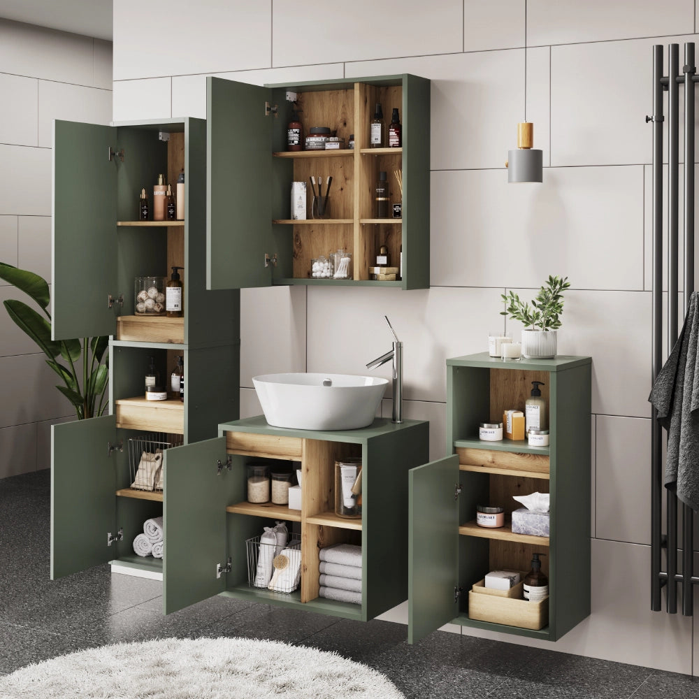 Vicco Set di mobili da bagno Verde/Artigianale 4 parti