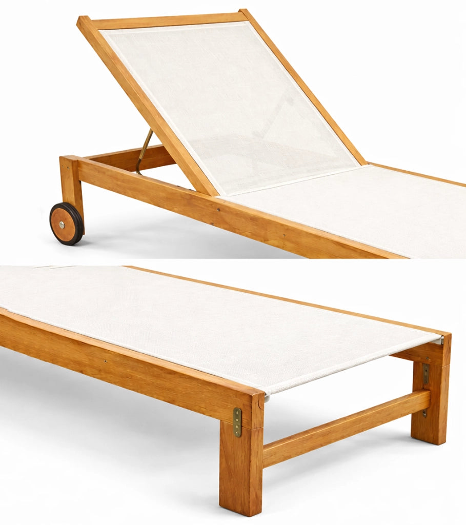 Set 2 Lettini Prendisole in Legno Teak con Ruote - Java Col. Beige