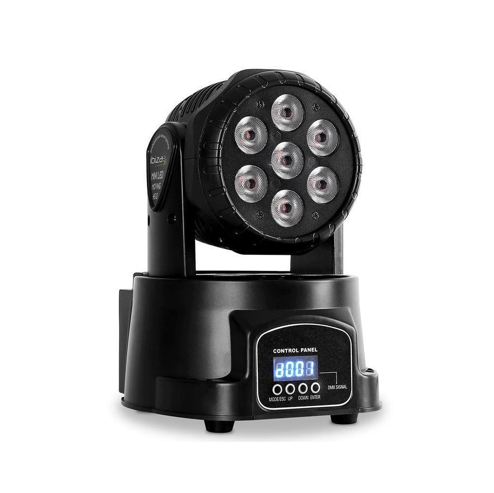 PROIETTORE RGB FARO LED TESTA ROTANTE MOBILE EFFETTI DISCO 7 LED DMX WASH PARTY