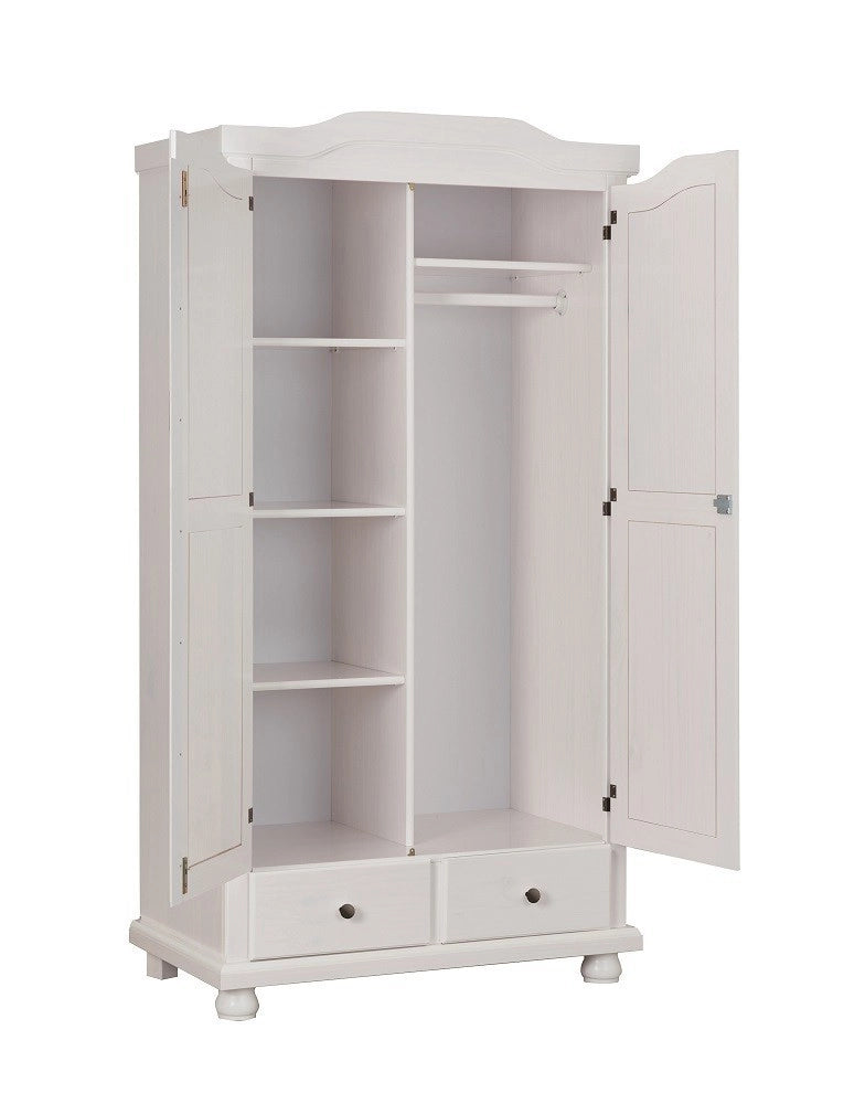 ARMADIO REUTTE 2 ANTE+ 2 CASSETTI 104X56X200H PINO MASSELLO FINITURA BIANCO