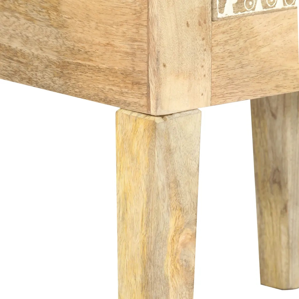Comodino Dipinto a Mano-Tavolino da notte 40x30x60 cm in Legno Massello di Mango