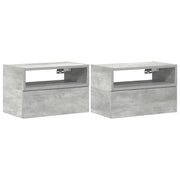 Set di 2 Comodini | Armadio da Notte | Mobiletto da notte a Muro Grigio Cemento 45x26x28,5 cm