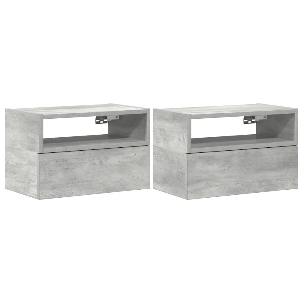 Set di 2 Comodini | Armadio da Notte | Mobiletto da notte a Muro Grigio Cemento 45x26x28,5 cm