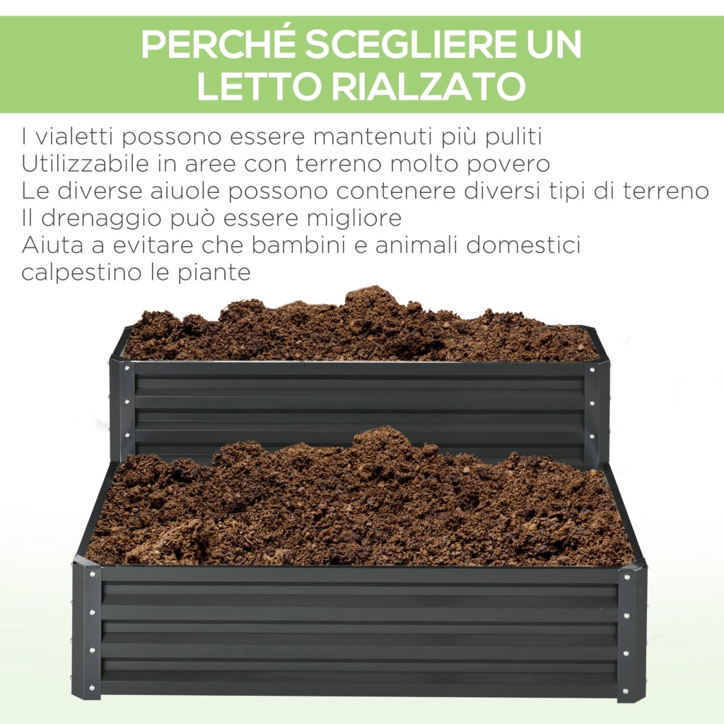 Letto per Orto Fioriera Rialzato 120x101x58 cm in Acciaio Grigio Scuro