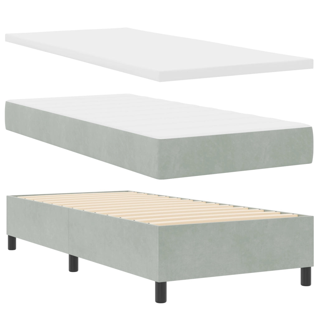Letto Box Spring con Materasso Grigio Chiaro Singolo in Velluto
