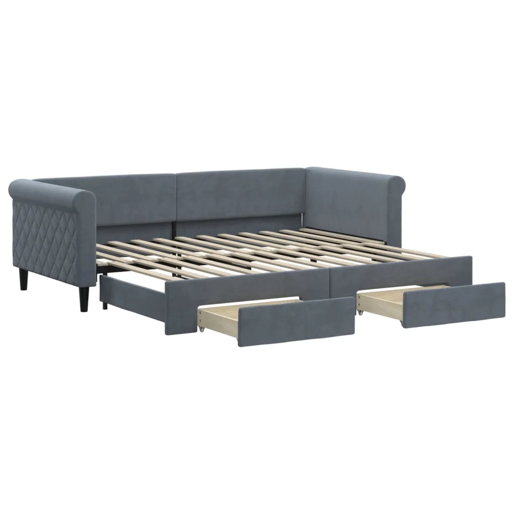 Divano Letto Estraibile Cassetti-Sofa Letto-Daybed Grigio Scuro 90x200cm Velluto 693722
