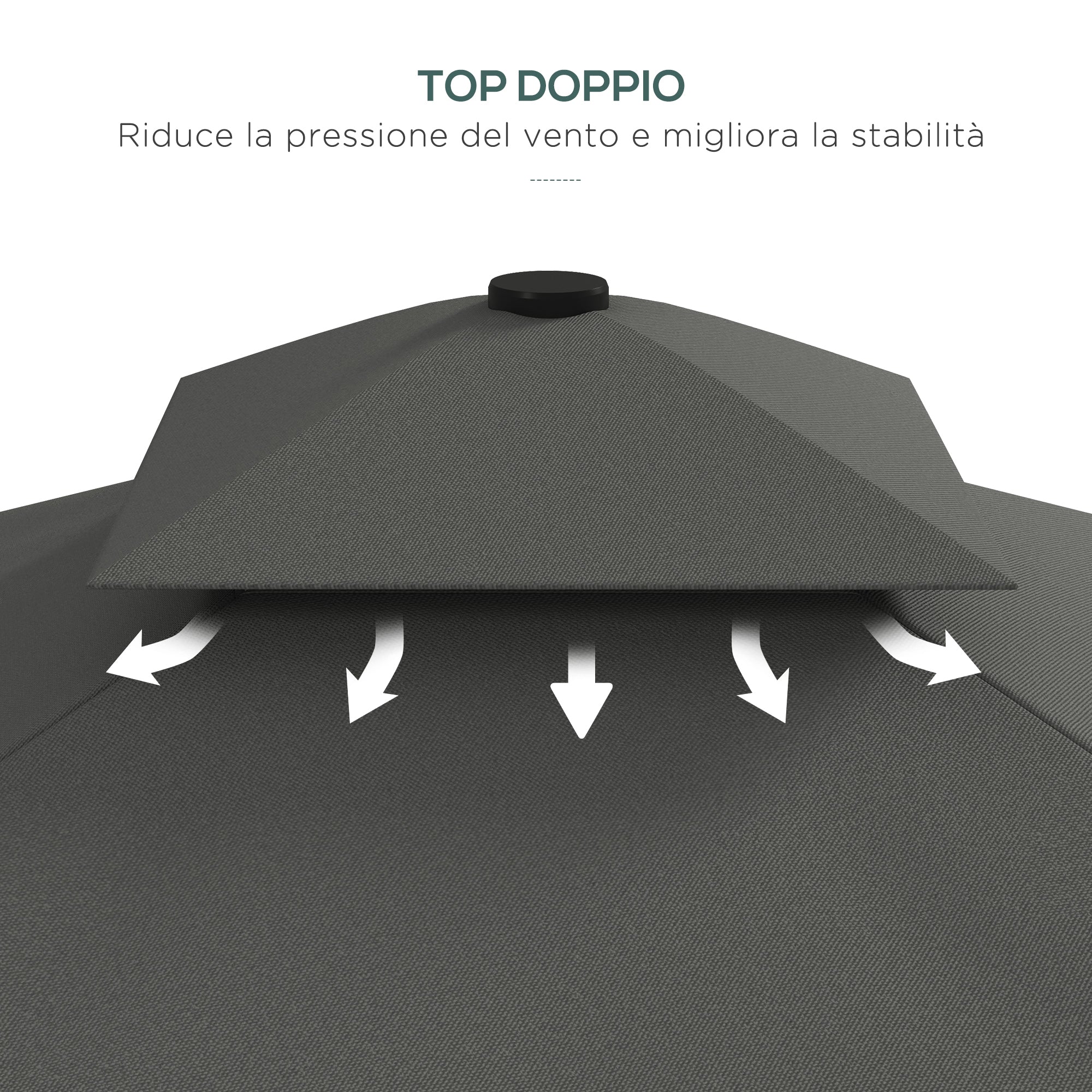 Ombrellone a Sbalzo con Doppio Tetto 243x243x251 cm Apertura a Manovella e Base a Croce Grigio