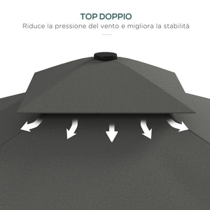 Ombrellone a Sbalzo con Doppio Tetto 243x243x251 cm Apertura a Manovella e Base a Croce Grigio