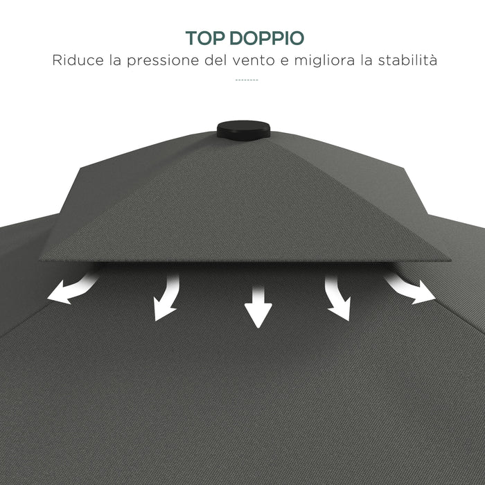 Ombrellone a Sbalzo con Doppio Tetto 243x243x251 cm Apertura a Manovella e Base a Croce Grigio