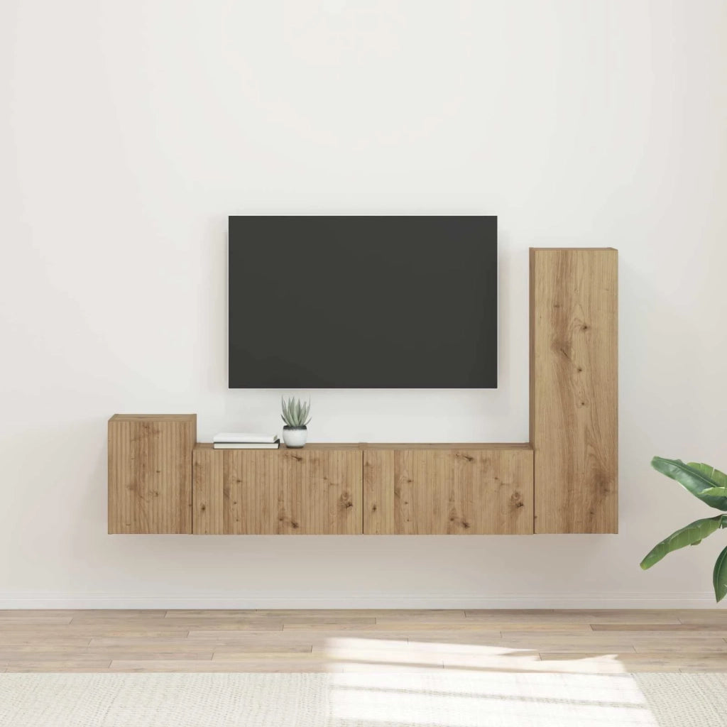 Set mobile TV 4 pz | Armadietto TV | Mobile Porta TV Rovere artigianale Legno multistrato