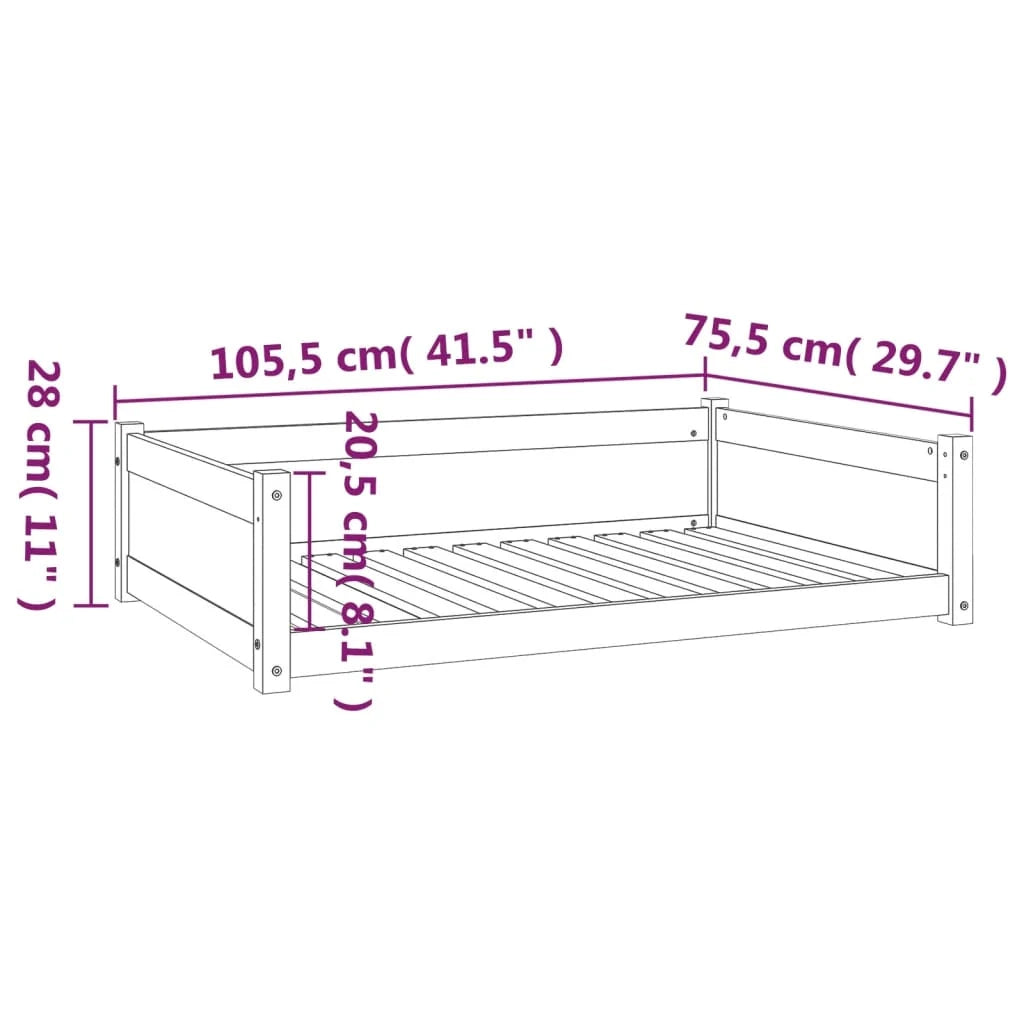 Cuccia per cani comoda cesta da divano 105,5 x 75,5 x 28 cm legno di pino massiccio bianco 02_0042633