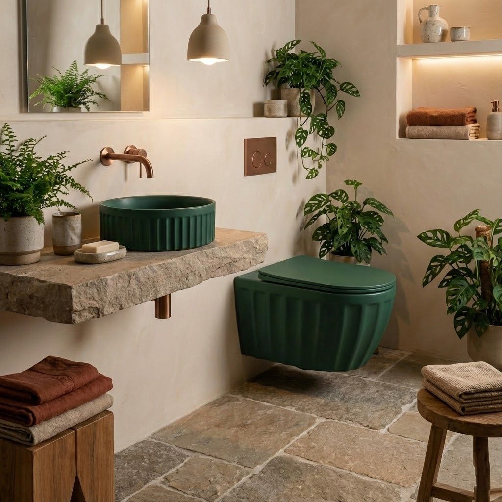 Set: Wc Sospeso + Lavabo Da Appoggio Rea Duo Matcha Matt