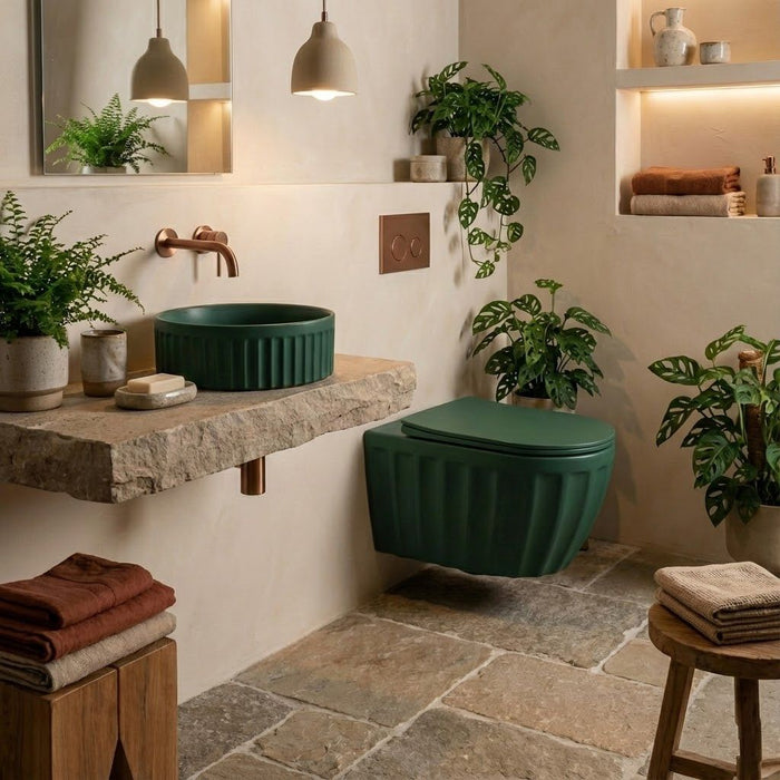 Set: Wc Sospeso + Lavabo Da Appoggio Rea Duo Matcha Matt